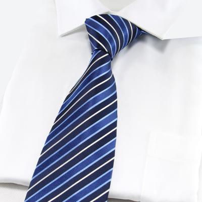 China Decoration Accessories Custom High Quality Personalized Italian Silk Polyester Necktie Fabric blue striped design  Woven Neck Ties Mens Tie for sale