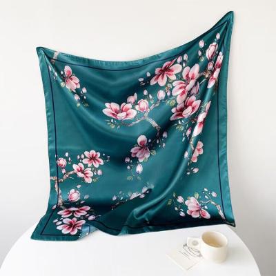 China Square Luxury floral print  soft square scarf silk satin scarf customized  wholesale 90*90 cm silk scarf for women for sale