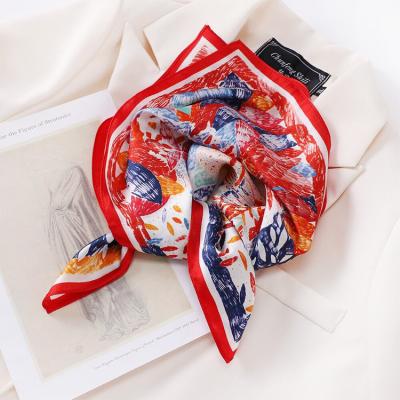 China Square Hot Sale  Decorative Colorful Small Square Scarf 100% Silk Red Green Flower Design Printed Logo Women Head Scarves for sale