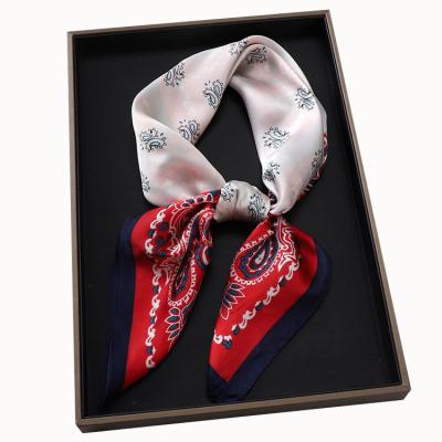 China Square Popular Wholesale High Quality Custom logo  digital Print Satin Ladies  Square  hair Silk Scarf for women for sale