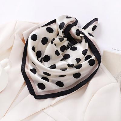 China Square Top sale  Colorful Small Square Scarf 100% Silk black Dot  Design Printed Logo Women Head Scarves for sale