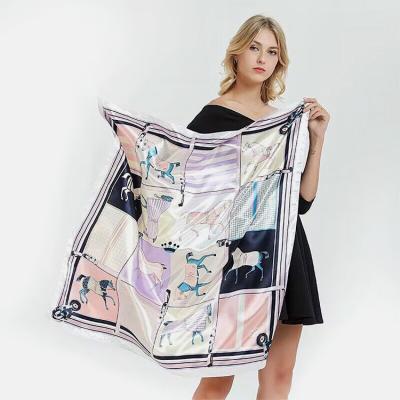 China Square Custom Big Custom Women Digital Printing Satin  Silk Scarf 90*90 Cm Hair Square Polyester Scarves for Ladies for sale