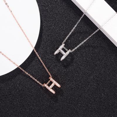 China Wholesale 925 Sterling Silver Zircon Letter Charm Necklace Trendy Women's CLASSIC Fashion Factory DIY Jewelry for sale