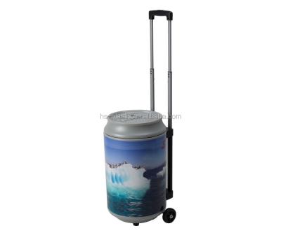 China Contemporary Plastic Beer Cans Use Plastic Beer Cooler Box With Trolley For Ice Bucket Cooling Cooler To Keep Item Chest Cooling Box for sale