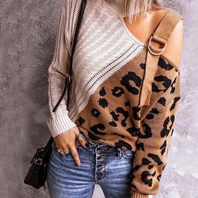 China Women's Autumn Winter Sweaters Leopard Patchwork Breathable Sweater S to 3XL for sale