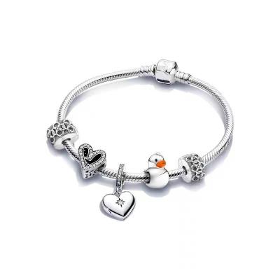 China Environmental Friendly Hot September Silver 925 Stainless Steel Bangle Bracelet For Women Elephant Heart Charm Beaded Crystal Girl Jewelry for sale