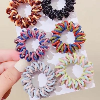 China Clarmer Plastic 2021 New Arrival Hair Accessories High Stretch Color Contrast Telephone Wiring Hair Ties For Women And Girls for sale