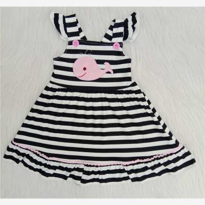 China Black and White Striped Dress Little Girl Dress Children's Clothing Little Whale Dress Cute Animal Baby Print for sale