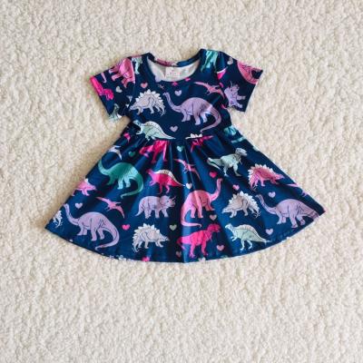 China Wholesale children's clothing dress boutique children's wear girl's dress cartoon dinosaur print animal dress for sale