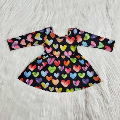 China Vintage Color Love Baby Dress Valentine's Day Children's Clothing Girl Long Sleeve Dress for sale