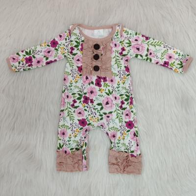 China Vintage Ruffle Sleeve Baby Rompers Flower Print Boutique High Quality Organic Cotton Long Sleeve Rompers for sale