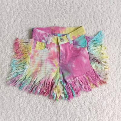 China 2021 summer baby clothes boutique formal fringe tie dye denim shorts teens plus size jeans for sale