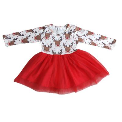 China New RTS Christmas deer dress winter casual girls wear long sleeve clothing tutu style baby dresses boutique for sale