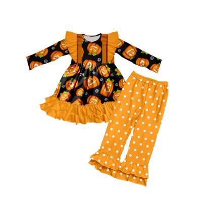 China Wholesale kids clothes Halloween girls dress up set pumpkin dress and orange polka dots pants set wholesale kids clothes for sale