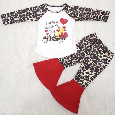 China High Quality Casual Hot Sale Valentine Leopard Baby Kids Clothing Girls Gear Truck Pull Love Heart Pattern Clothes for sale