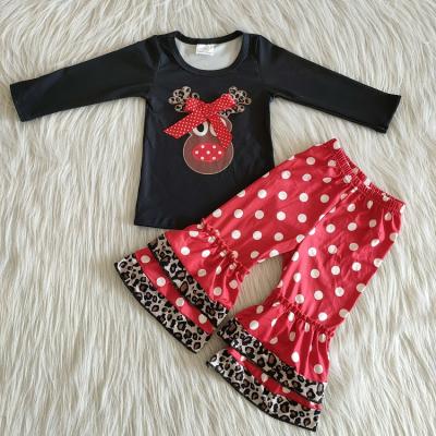 China Kids Christmas Casual Super Cute Bow Clothes Hive Dot Leopard Pants Clothing Sets Reindeer Print Girls Outfits for sale