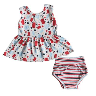 China Casual Baby Bummies Sleeveless Summer Outfits Infant Kids Independence Day Sets Popsicle Shirts Stripe Bloomers Kids Clothes for sale