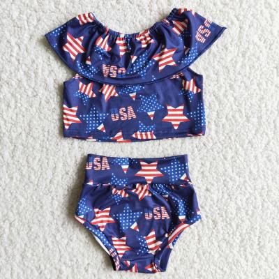 China Casual 4th of July USA Star Toddler Girls Summer Style Bummies Baby Ruffle Crop Short Shirt Shirt Kids Independence Day Clothes for sale