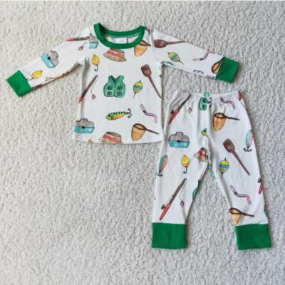 China Casual Baby Clothes Boys Girls Fishing Tackle Outfit Set Autumn Winter Long Sleeve Pajamas Clothing Sets for sale