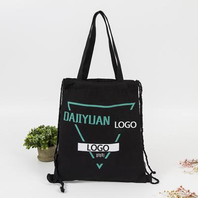 China Wholesale Eco-friendly Organic Dust Cloth Packaging Black Large Calico Cotton Drawstring Canvas Custom Tote Bag for sale