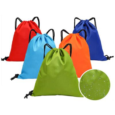 China Cheap custom promotional low moq reusable waterproof sports backpack shoe bag 600d polyester drawstring bags with logo for sale