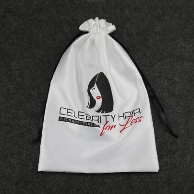 China Custom Eco-friendly Luxury White Thick Silk Satin Hair Extension Dust Packet Drawstring Bag With Logo Printing for sale