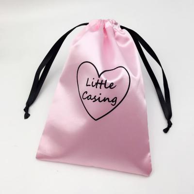 China Low moq wholesale eco-friendly customized satin pouch bag satin silk printed drawstring bag with logo for sale