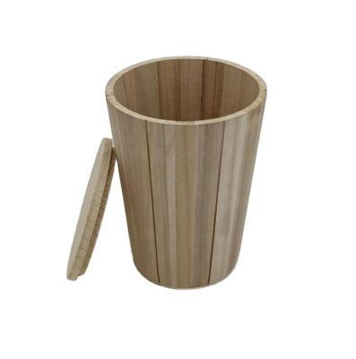 China Europe factory wholesale handmade small log storage box unfinished wooden bucket with lid for sale