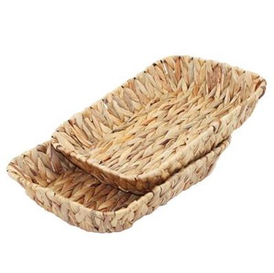 China Sustainable Set 2 of Handmade Woven Fruit Tray Grass Weaving Storage Bins for Fruit Tea Arts and Crafts for sale