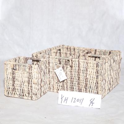 China Natural Rectangular Basket 1 Of 3 Rope Corn Water Storage Bins Shopper Viable Set for sale