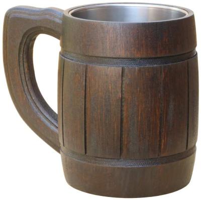 China Retro USA Wooden Beer Mug Handmade Brown Color - Wooden Decoupage Beer Mug Large Gift Ideas Wooden Eco Friendly Beer Mug For Men for sale