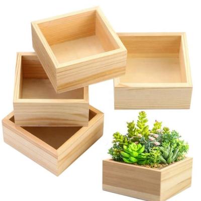 China Europe Wooden Wholesale Rustic Small Place Box For DIY Craft Collectibles Unfinished Wooden Box For Drawer Desktop Decor Succulent Pot for sale