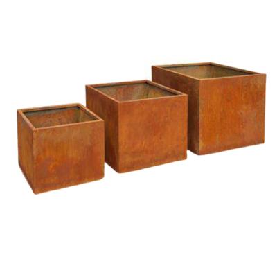 China Europe Garden Products Rectangular Zinc Steel Garden Corten Pot for sale