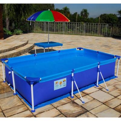 China Water Sports Park Large Family Size Blue Transparent Inflatable Rectangular Swimming Pool With Headrest for sale