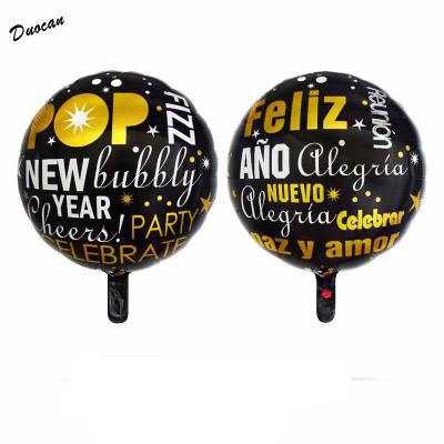 China Party Decoration Design Round Shape Happy New Year Printed Mylar Foil Balloon for sale