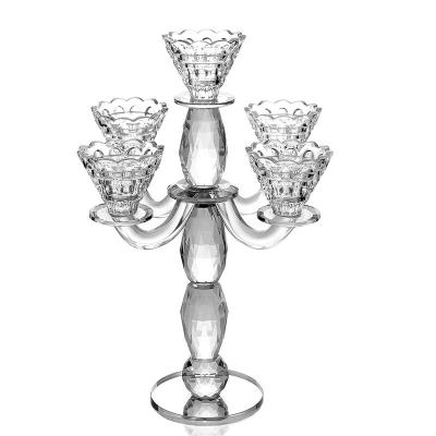 China Europe Low Price Transparent Crystal Candelabra Wedding Centerpieces Candlestick Stand for sale