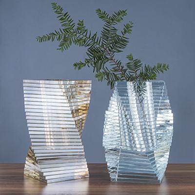 China Europe Factory Wholesale Geometric Crystal Flower Pot Light Luxury Soft Home Office Club Hotel Decoration Building Blocks for sale