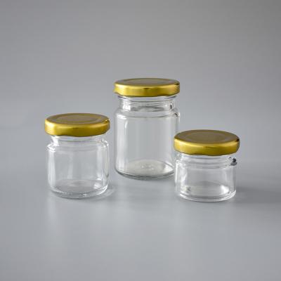 China Hot Sales Jam Wholesales 25ml 50ml Empty Clear Jam Glass Jar Use For Jam Transparent Round Shapes Customized for sale