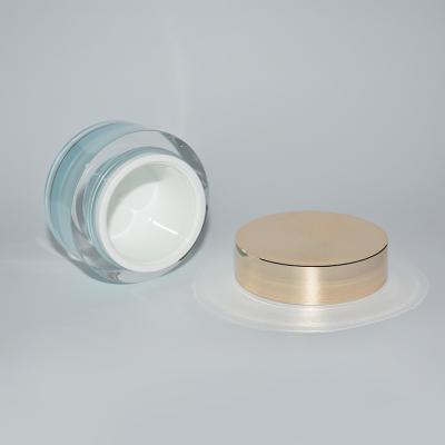 China 15ML 30ML 50ML 100ML 120ML Cosmetic Light Blue Glass Jar With UV GOLD Plastic Lid for sale