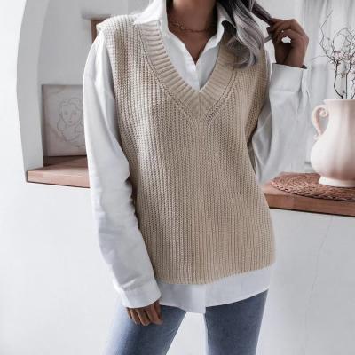 China 2021 QUICK-DRY new autumn and winter European and American V-neck casual loose knit sweater for sale