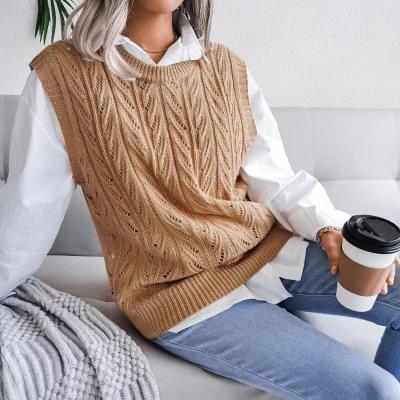 China 2021 QUICK-DRY new autumn and winter European and American round leaf hollow neck vest casual knitted sweater for sale