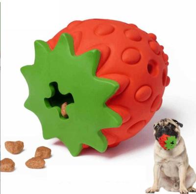 China Cute Puppy Dog Toy Stored Interactive Throwing And Picking Ball With Food Natural Rubber Strawberry Shape Leaky Permeable Rubber Toys For Dogs for sale