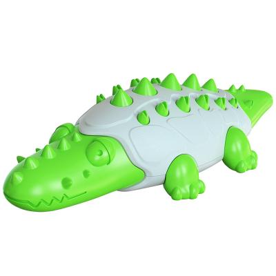 China Stocked Dog Crocodile Shape Chewing Toy Dog Big Bite Teeth Cleaning Toys For Indoor Outdoor Food Toy Leak Chew Rubber Dog Alligator for sale