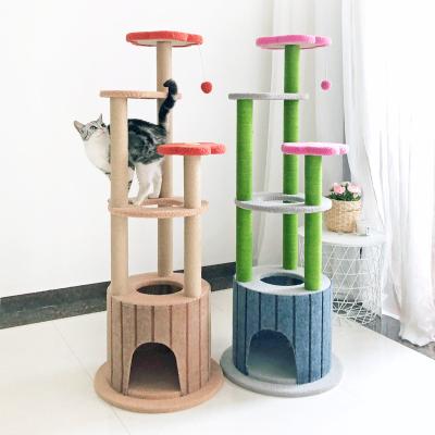 China Sustainable Interactive Toys Cat Climbing Tree Tower Solid Multilevel Wood Cat Tree for sale