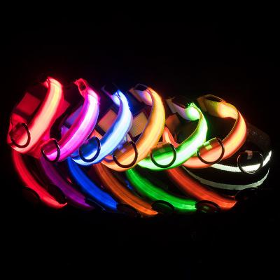 China Reflective Adjustable LED Light Pet Collars For Dogs Nylon Led Dog Collar USB Rechargeable For Medium Small Dog Flashing Collar For Night for sale