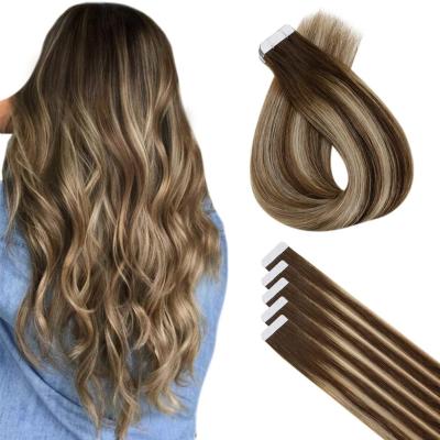 China Straight Remy Ombre Balayage Human Hair Double Drawn, Virgin Cuticle Aligned Tape In Hair Extensions for sale