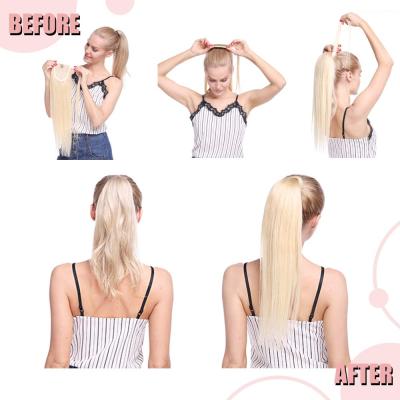 China #Blonde Detachable Hair Ponytail Extensions #Blonde Long Hair Ponytail Headwear High Quality Straight Natural Braid Hair Ponytail Extensions for sale