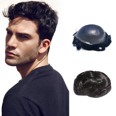 China 100% Hair In Stock Blonde Super Thin Hair Systems PU Skin Toupee Men Medium Density Hair Pieces For Men for sale