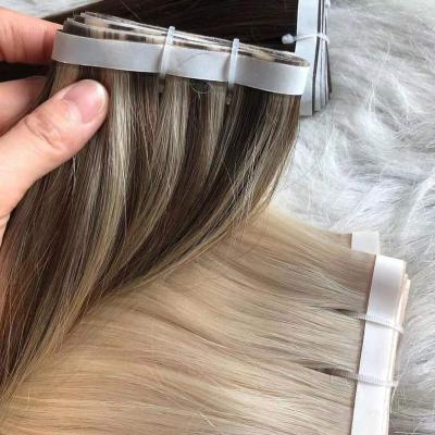 China Customized Silky Straight Wave Hand Made Black Silky Straight PU Tied Skin Weft 100% Remy Hair Human Hair Tape In Extensions for sale