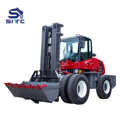 China Factory Chinese 4x4 Articulated All Terrain Rough Diesel Forklift 3 4 5 6 Ton Off Road Forklift for sale